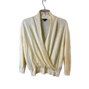 Lafayette 148 New York Light Yellow V Neck Long Sleeve Wrap Sweater XL Linen